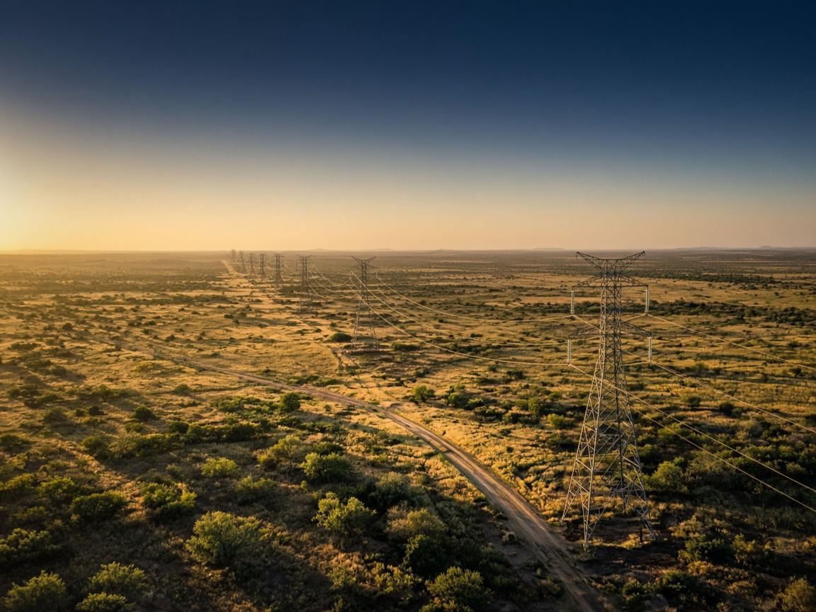 Transmission towers at dusk
